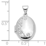 10k White Gold Oval Locket Pendant with Floral Scroll Design for Women