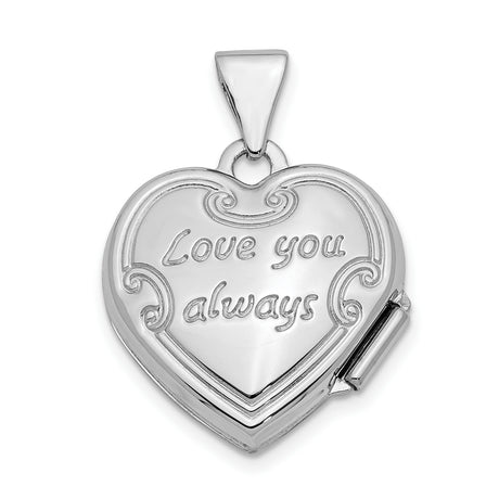 10k White Gold Heart Locket Pendant with Floral Scrollwork Design for Women