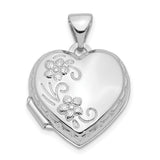 10k White Gold Heart Locket Pendant with Floral Scrollwork Design for Women