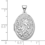 10k White Gold Oval Locket Pendant with Floral Scroll Engraving, Vintage Style for Women