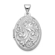 10k White Gold Oval Locket Pendant with Floral Scroll Engraving, Vintage Style for Women