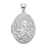 10k White Gold Oval Locket Pendant with Floral Scroll Engraving, Vintage Style for Women