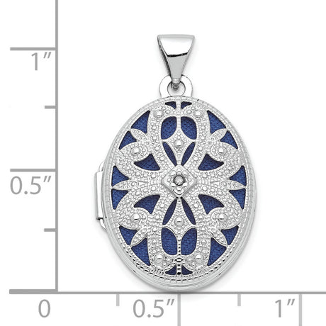 10k White Gold Oval Locket Pendant with Diamond, Vintage Floral Filigree Design for Women