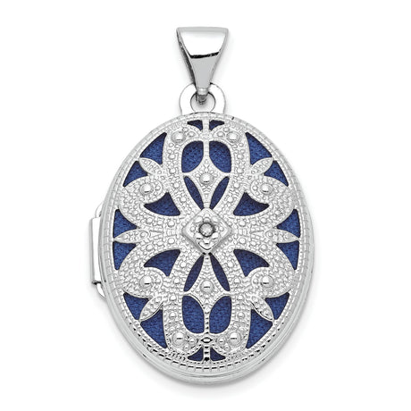 10k White Gold Oval Locket Pendant with Diamond, Vintage Floral Filigree Design for Women
