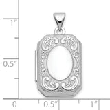 10k White Gold Rectangular Locket Pendant with Scrollwork and Oval Center Design