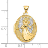 10k Multi-Tone Gold Oval Angel Locket Pendant with Rhodium Accents, Guardian Halo Design