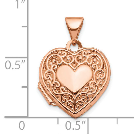 10k Rose Gold Heart Locket Pendant with Ornate Filigree Design, Vintage Memory Jewelry for Women