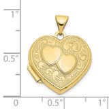 Double Heart Locket Charm Pendant in Real 10k Yellow Gold