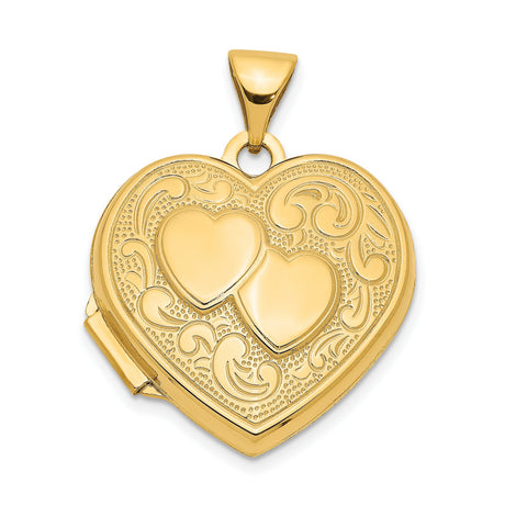 Double Heart Locket Charm Pendant in Real 10k Yellow Gold