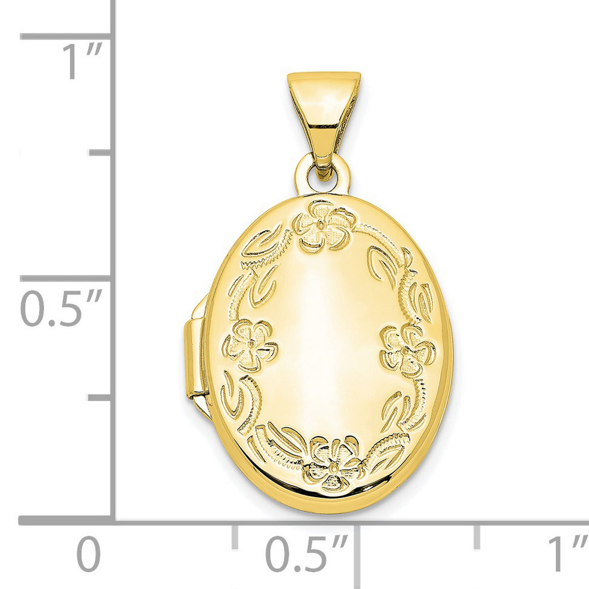 10k Yellow Gold Locket Pendant, Oval Floral Design Keepsake for Women