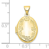 10k Yellow Gold Locket Pendant, Oval Floral Design Keepsake for Women