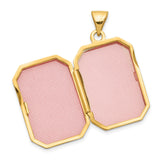 10k Yellow Gold Rectangle Locket Pendant with Scroll Detail and Polished Oval Center