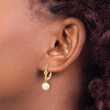 10k Yellow Gold Leverback Earrings with White Cultured Pearls, Dangle Drop Design