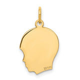 10k Yellow Gold Boy Silhouette Pendant Charm, Polished Outline Profile, Customizable Keepsake