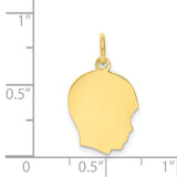 10k Yellow Gold Boy Silhouette Pendant Charm, Polished Outline Profile, Customizable Keepsake