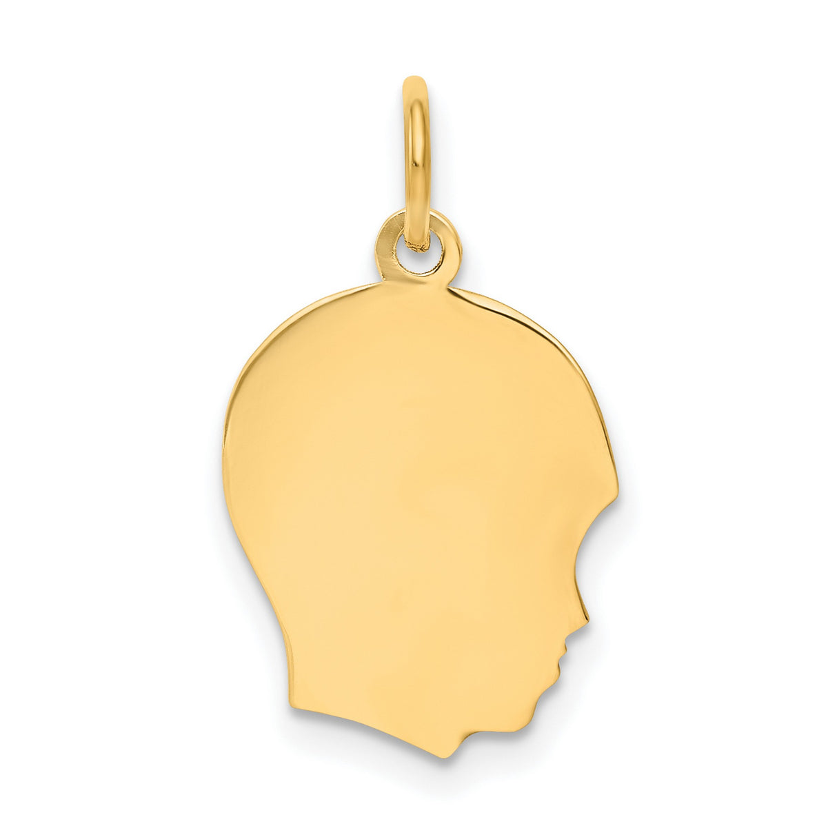 10k Yellow Gold Boy Silhouette Pendant Charm, Polished Outline Profile, Customizable Keepsake