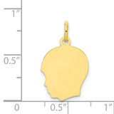 Plain Medium .018 Gauge Facing Left Engravable Boy Head Charm Pendant in Real 10k Yellow Gold