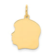10k Yellow Gold Boy Profile Pendant Charm, Polished Silhouette Head Outline, Engraving Ready