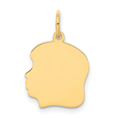 10k Yellow Gold Boy Profile Pendant Charm, Polished Silhouette Head Outline, Engraving Ready