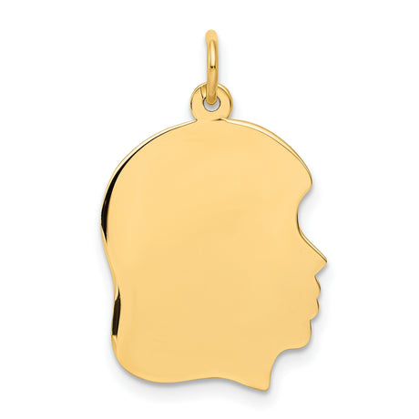 10k Yellow Gold Girl Face Silhouette Pendant, Engraving Ready Memorial Keepsake Charm