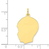 Plain Medium .018 Gauge Facing Left Engravable Boy Head Charm Pendant in Real 10k Yellow Gold