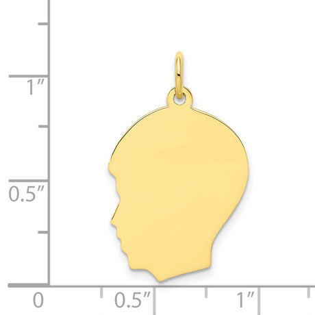 Plain Medium .018 Gauge Facing Left Engravable Boy Head Charm Pendant in Real 10k Yellow Gold