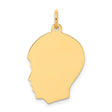 Plain Medium .018 Gauge Facing Left Engravable Boy Head Charm Pendant in Real 10k Yellow Gold