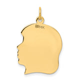 Plain Large .013 Gauge Facing Right Engravable Girl Head Charm Pendant in Real 10k Yellow Gold