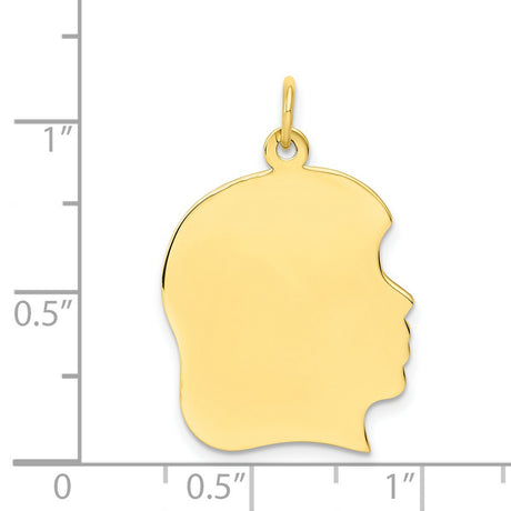 Plain Large .013 Gauge Facing Right Engravable Girl Head Charm Pendant in Real 10k Yellow Gold