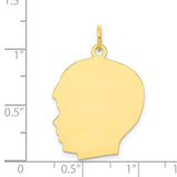Plain Large .013 Gauge Facing Left Engravable Boy Head Charm Pendant in Real 10k Yellow Gold