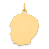 Plain Large .013 Gauge Facing Left Engravable Boy Head Charm Pendant in Real 10k Yellow Gold