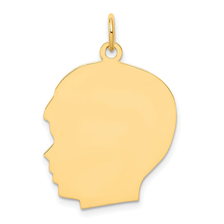 Plain Large .013 Gauge Facing Left Engravable Boy Head Charm Pendant in Real 10k Yellow Gold