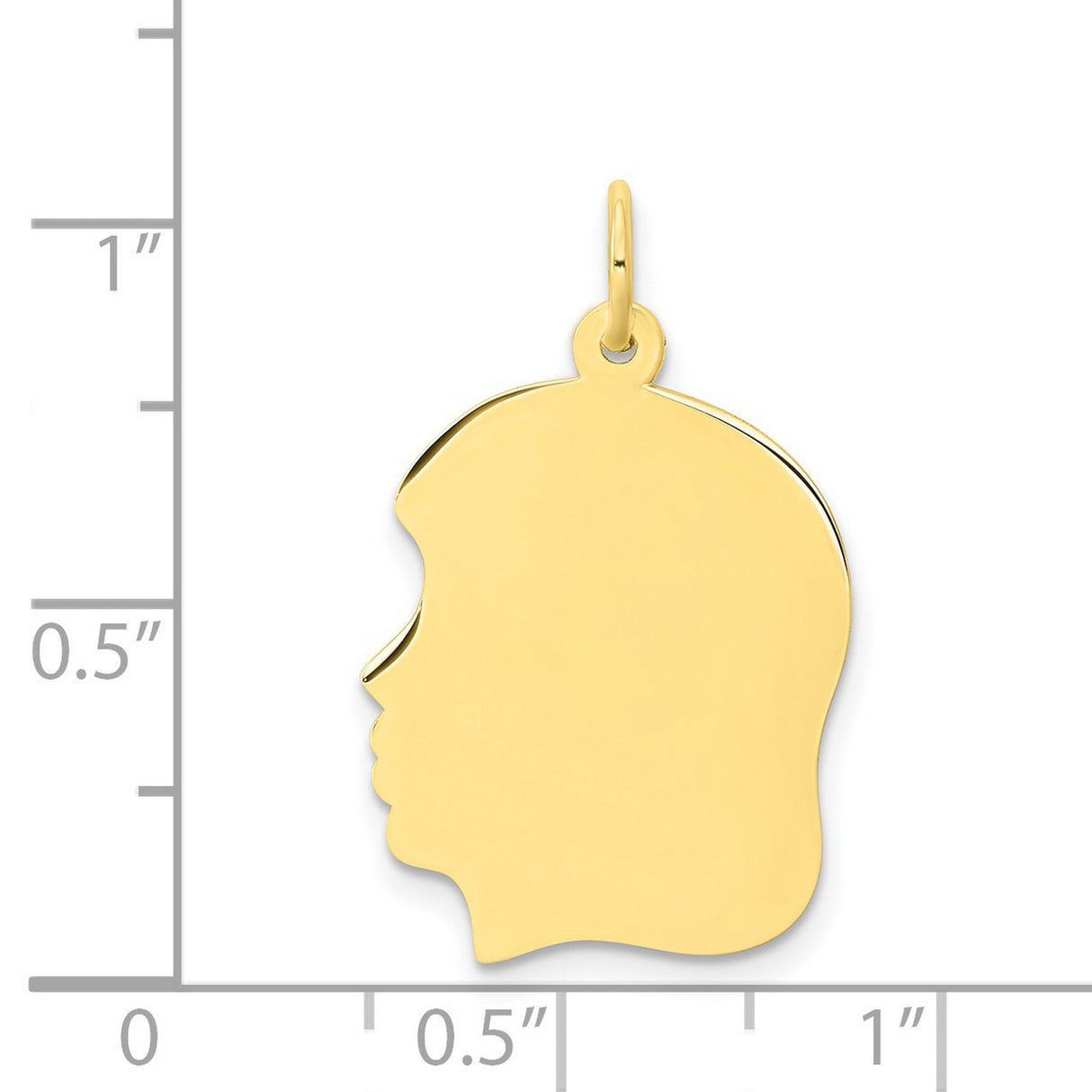 Plain Large .013 Gauge Facing Left Engravable Girl Head Charm Pendant in Real 10k Yellow Gold