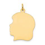 Plain Large .013 Gauge Facing Left Engravable Girl Head Charm Pendant in Real 10k Yellow Gold