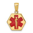 10k Yellow Gold Medical ID Pendant with Red Star of Life and Caduceus Symbol, Hexagon Shape