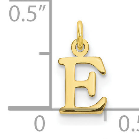 10k Yellow Gold E Initial Pendant, Polished Block Letter Charm for Women