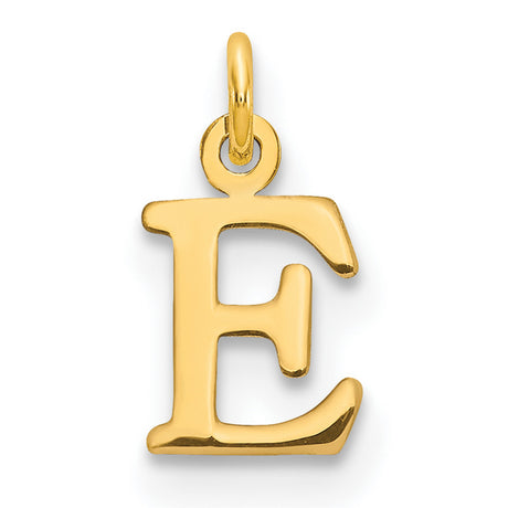 10k Yellow Gold E Initial Pendant, Polished Block Letter Charm for Women