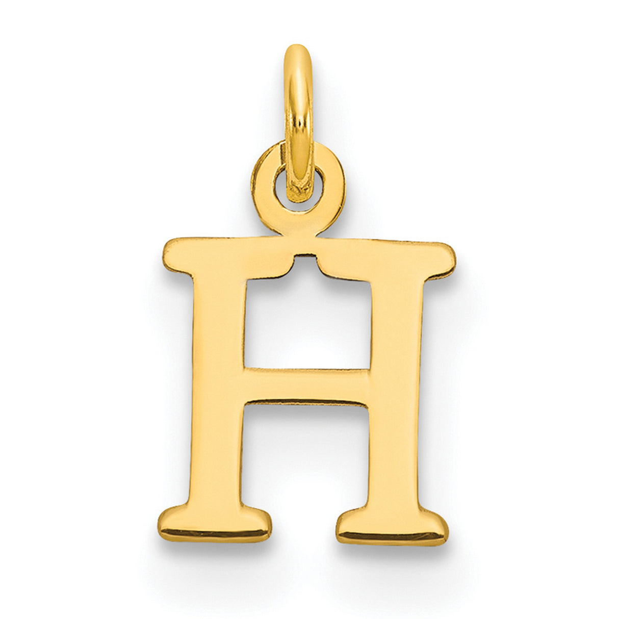 10k Yellow Gold Pendant, Polished Initial H Letter Charm, Unisex Monogram Jewelry