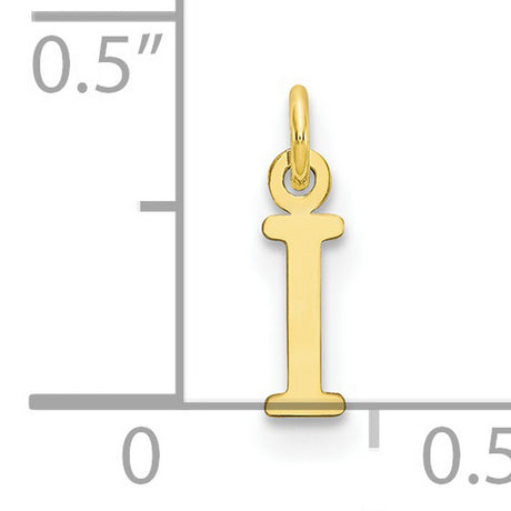 10k Yellow Gold Initial I Pendant Charm, Polished Block Font, Alphabet Jewelry for Women