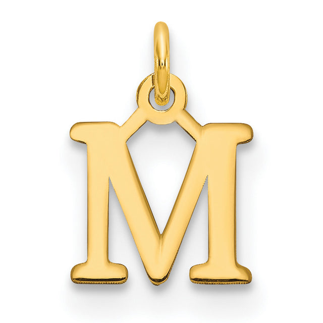 10k Yellow Gold Letter M Pendant, Classic Serif Font Cutout Design for Women or Unisex Wear