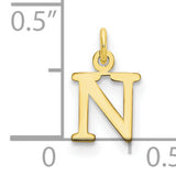 10k Yellow Gold Letter N Pendant Charm, Polished Block Initial, Unisex or Womens Jewelry