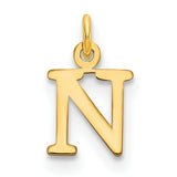 10k Yellow Gold Letter N Pendant Charm, Polished Block Initial, Unisex or Womens Jewelry
