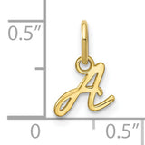 10k Yellow Gold Script Letter A Pendant Charm, Polished Cursive Initial Jewelry for Women or Unisex Wear