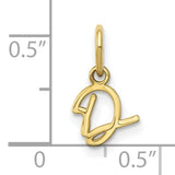 10k Yellow Gold Letter D Pendant, Script Initial Charm for Necklace or Bracelet