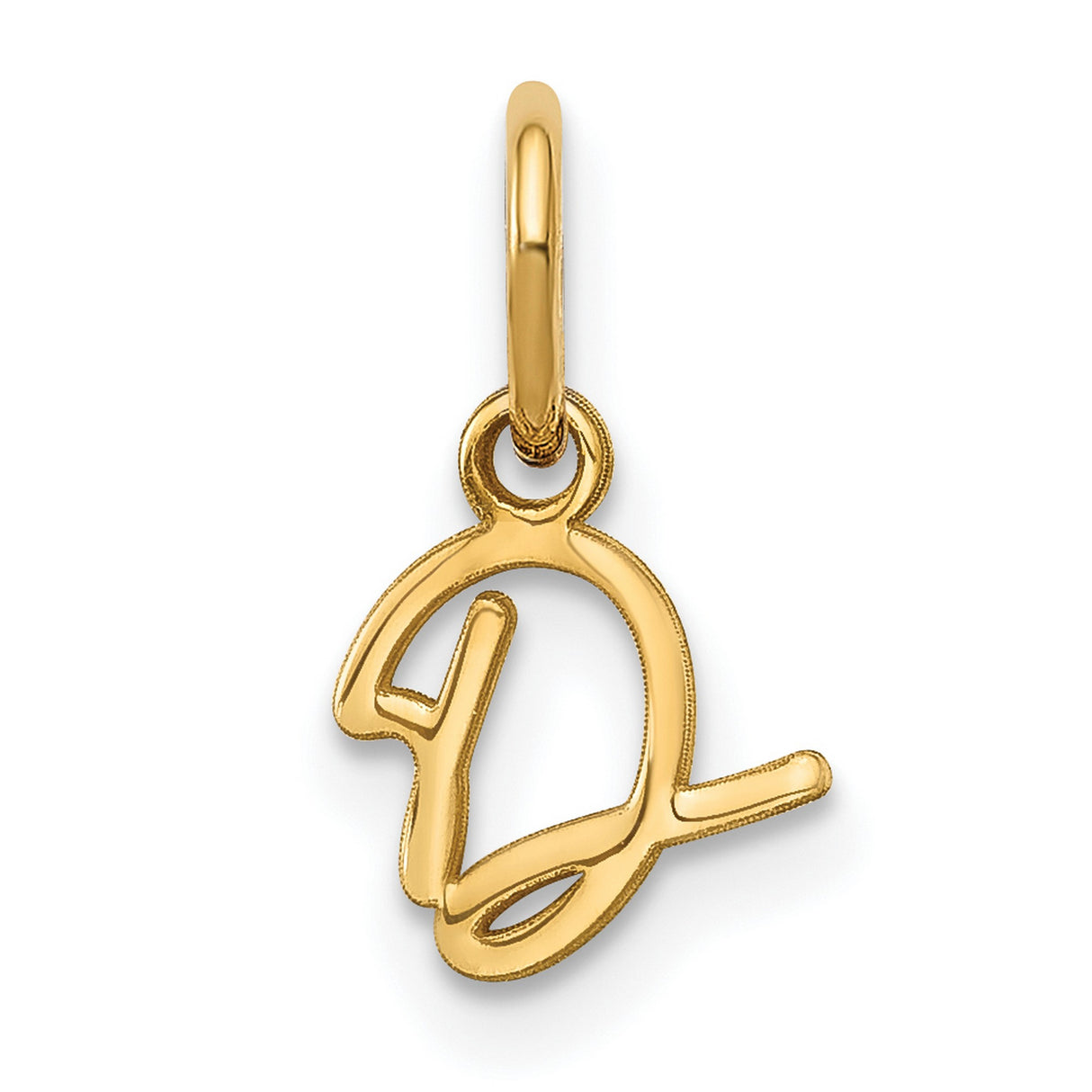 10k Yellow Gold Letter D Pendant, Script Initial Charm for Necklace or Bracelet