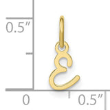 10k Yellow Gold Script E Initial Pendant Charm, Polished Finish, Lowercase Letter Design