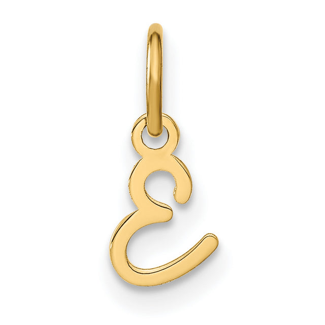 10k Yellow Gold Script E Initial Pendant Charm, Polished Finish, Lowercase Letter Design