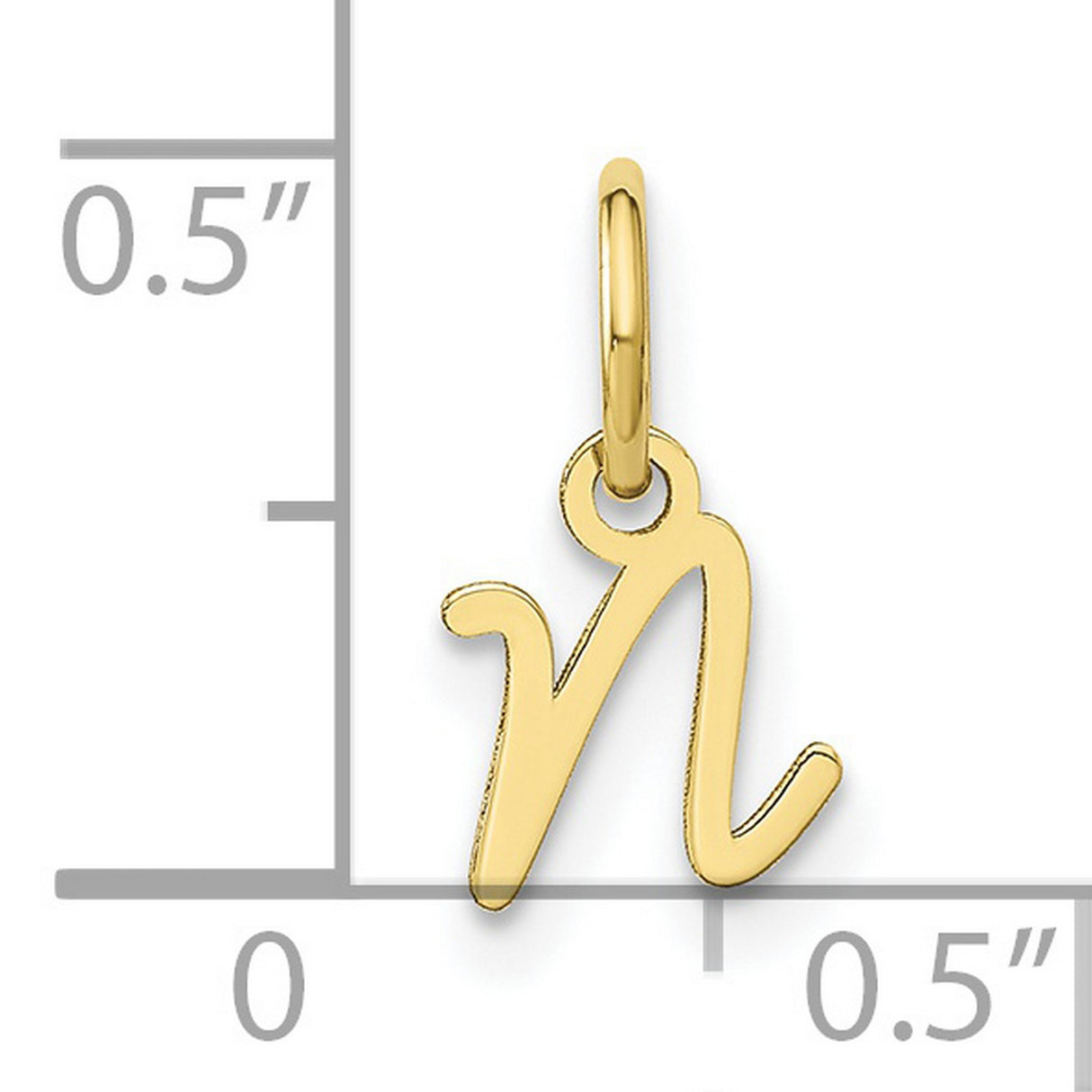 10k Yellow Gold Lowercase Letter N Pendant, Script Initial Charm for Women or Unisex Wear