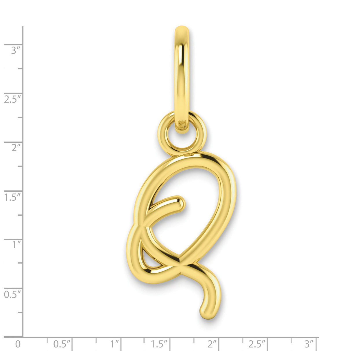 10k Yellow Gold Script Initial Q Pendant, Cursive Letter Charm for Women