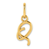 10k Yellow Gold Script Initial Q Pendant, Cursive Letter Charm for Women